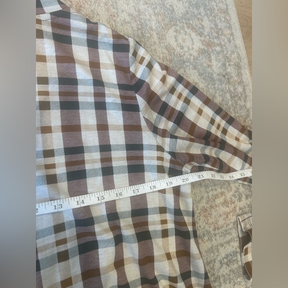 LOGO by Lori Goldstein Mixed Plaid V-neck Knit Tunic Top Evergreen Combo L - Picture 10 of 11